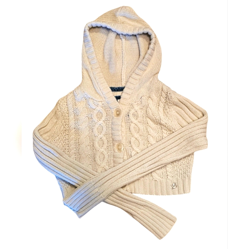 Aerie Sweater Alpaca Blend Cropped Cardigan Shrug Chunky Cable Knit Y2K Cozy Med